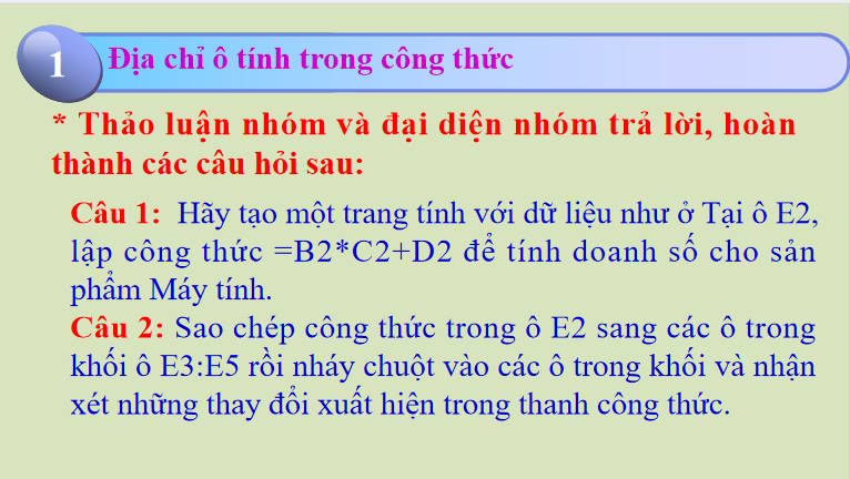 Giáo án PowerPoint Tin học 8 Bài 5: Các kiểu địa chỉ trong excel