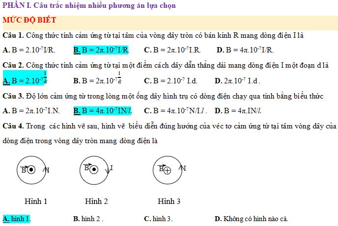 Trắc nghiệm về Lực từ tác dụng lên dây dẫn mang dòng điện