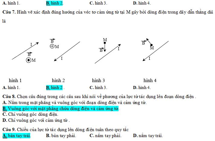 Trắc nghiệm về Lực từ tác dụng lên dây dẫn mang dòng điện