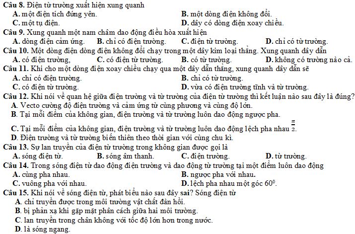 Bộ câu hỏi Điện từ trường - Mô hình sóng điện từ