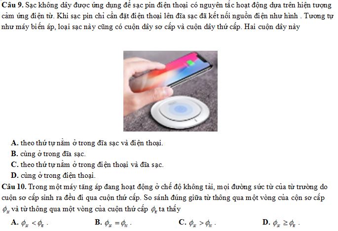 Bộ câu hỏi về Ứng dụng hiện tượng cảm ứng điện từ