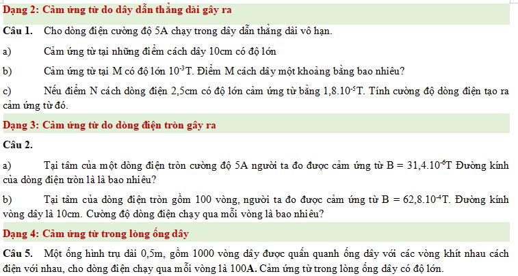 Bài tập về Lực từ tác dụng lên dây dẫn mang dòng điện