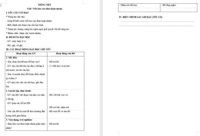 Giáo án Tiếng Việt 4 Bài 8: Viết báo cáo thảo luận nhóm