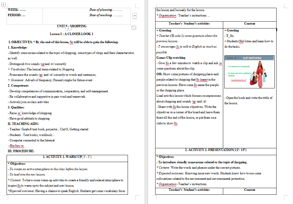  Tiếng Anh 8 Unit 8: A Closer Look 1