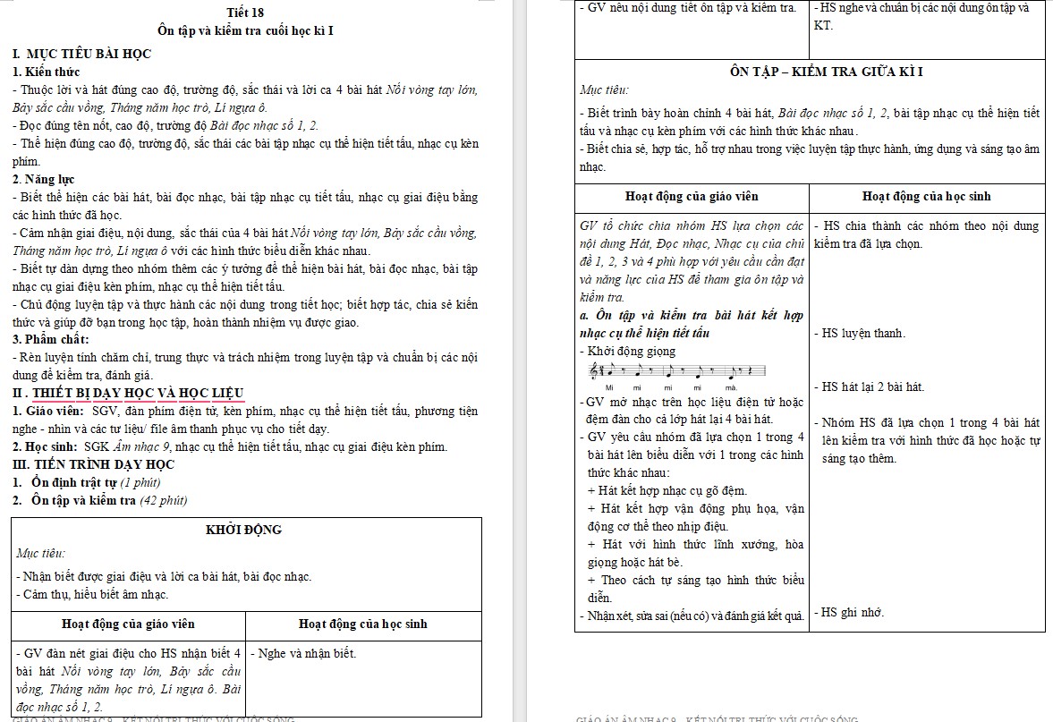 Giáo án Âm nhạc 9 KNTT Bài 8 tiết 18