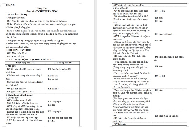 Giáo án Tiếng Việt 4 Bài 15: Gặt chữ trên non