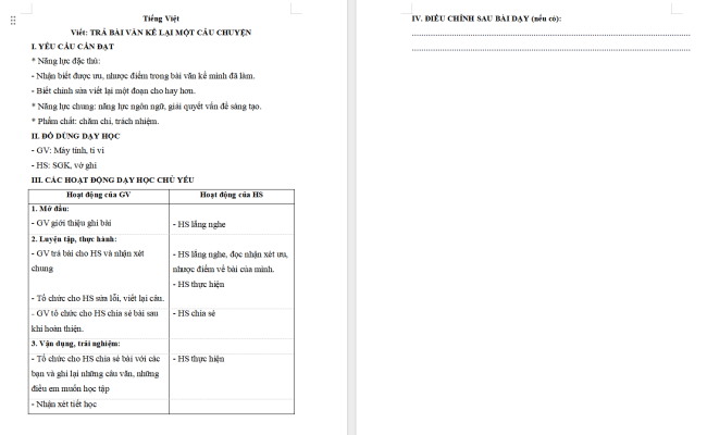 Giáo án Tiếng Việt 4 Bài 16: Trả bài văn kể lại một câu chuyện