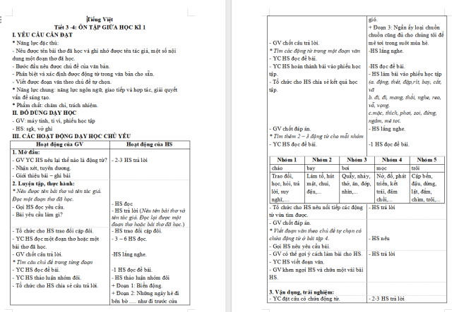 Giáo án Tiếng Việt 4 Ôn tập và đánh giá giữa học kì 1 (Tiết 3, 4)