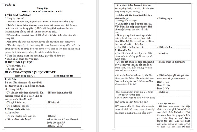 Giáo án Tiếng Việt 4 Bài 21: Làm thỏ con bằng giấy