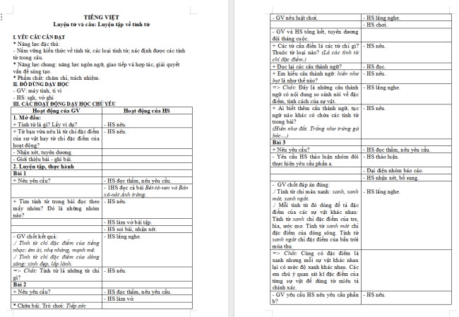 Giáo án Tiếng Việt 4 Bài 23: Luyện tập về tính từ