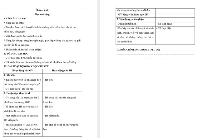 Giáo án Tiếng Việt 4 Bài 24: Đọc mở rộng
