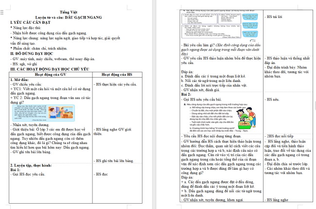 Giáo án Tiếng Việt 4 Bài 27: Dấu gạch ngang