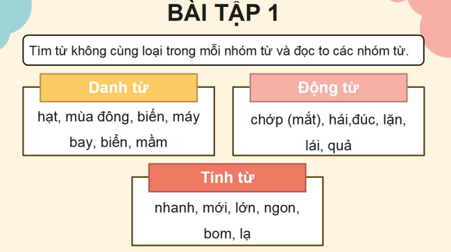 PowerPoint Tiếng Việt 4 Bài 31: Luyện tập về danh từ, động từ, tính từ
