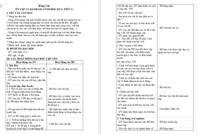 Giáo án Tiếng Việt 4 Ôn tập và đánh giá cuối học kì 1 (Tiết 5)