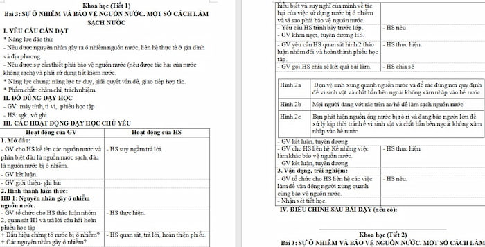 Giáo án Khoa học 4 Sự ô nhiễm và bảo vệ nguồn nước, một số cách làm sạch nước