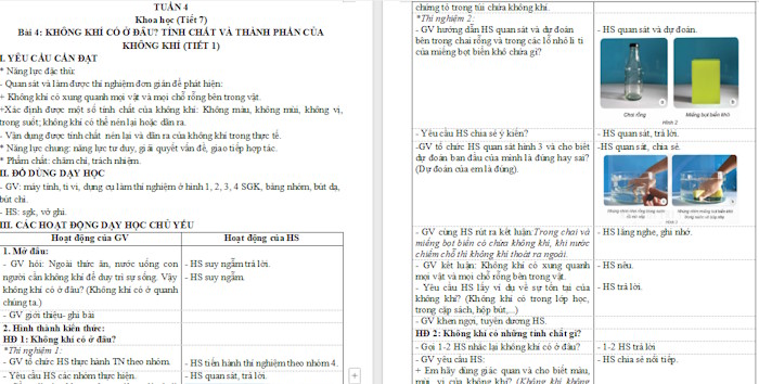 Giáo án Khoa học 4 Không khí có ở đâu? Thành phần và tính chất của không khí