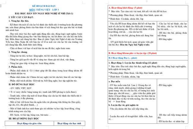 Giáo án Tiếng Việt 3 Bài 2: Bản tin Ngày hội Nghệ sĩ nhí