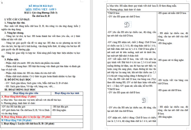 Giáo án Tiếng Việt 3 Bài 1: Ôn chữ hoa D, Đ