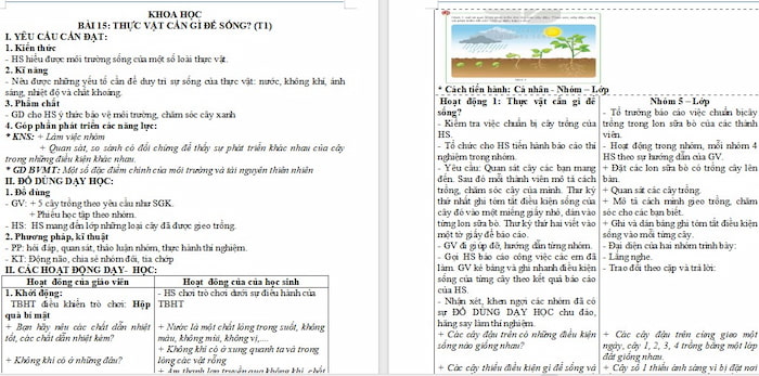 Giáo án Khoa học 4 Thực vật cần gì để sống?