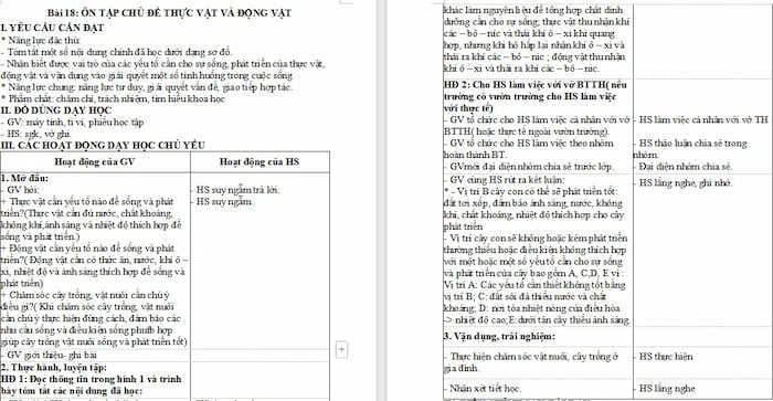 Giáo án Khoa học 4 Ôn tập chủ đề Thực vật và động vật