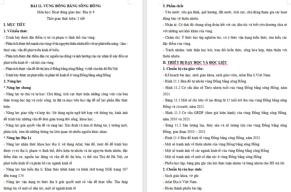 KHBD Địa lí 9 CTST Bài 11 Vùng Đồng bằng sông Hồng