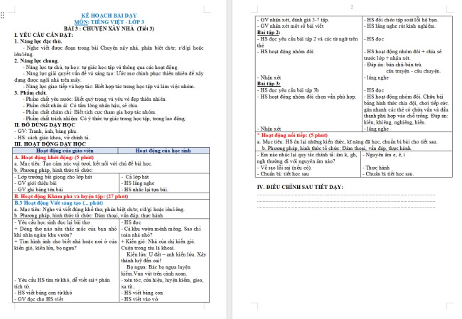 Giáo án Tiếng Việt 3 Bài 3: Nghe - viết Chuyện xây nhà
