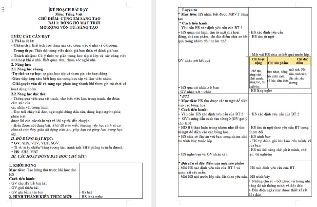 Giáo án Tiếng Việt 3 Bài 1: Mở rộng vốn từ Sáng tạo