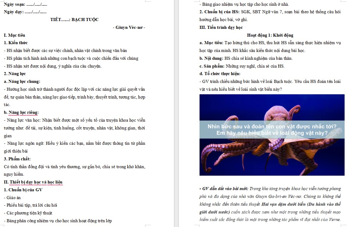 KHBD Ngữ văn 7 Bài Bạch tuộc Cánh Diều