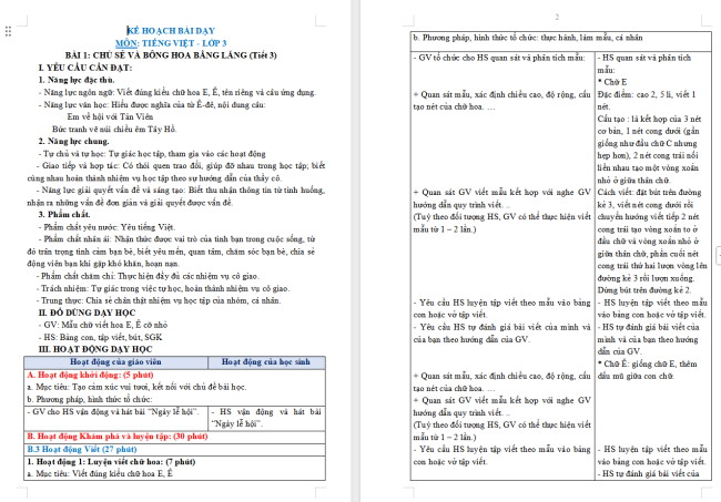 Giáo án Tiếng Việt 3 Bài 1: Ôn chữ hoa E, Ê
