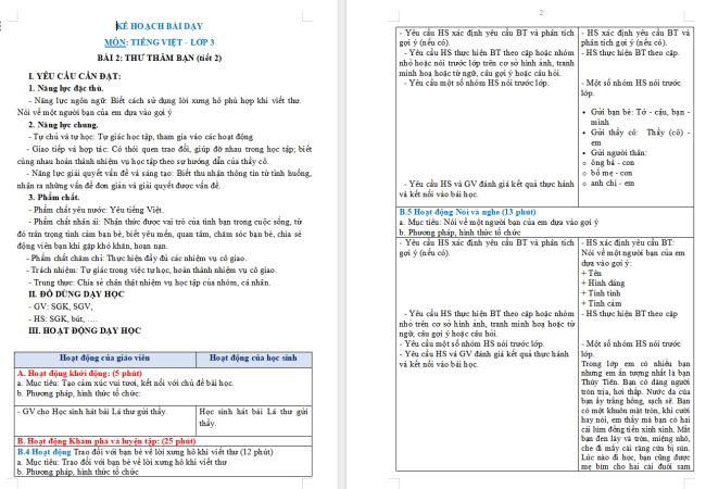 Giáo án Tiếng Việt 3 Bài 2: Nói về một người bạn dựa vào gợi ý