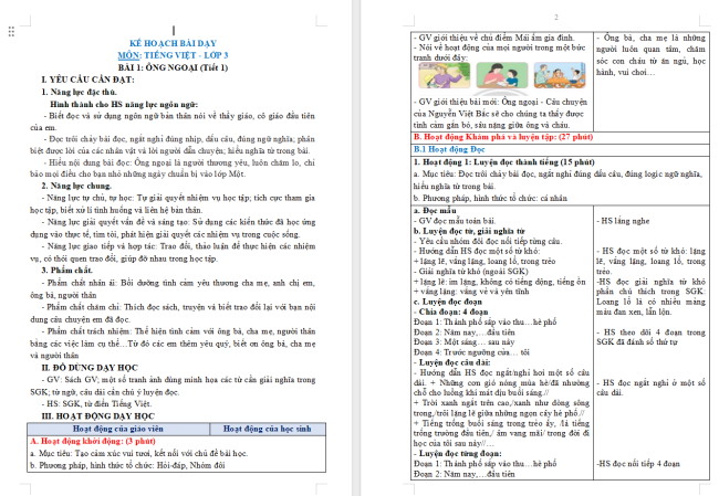 Giáo án Tiếng Việt 3 Bài 1: Ông ngoại