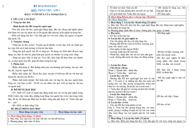 Giáo án Tiếng Việt 3 Bài 2: Vườn dừa của ngoại