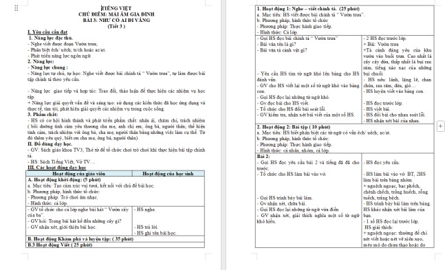 Giáo án Tiếng Việt 3 Bài 3: Nghe - viết Vườn trưa