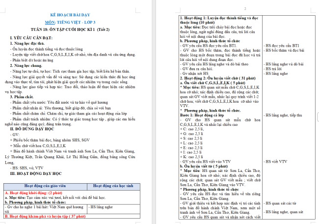 Giáo án Tiếng Việt 3 Ôn tập cuối học kì I (Tiết 2)
