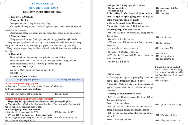 Giáo án Tiếng Việt 3 Ôn tập cuối học kì I (Tiết 3)