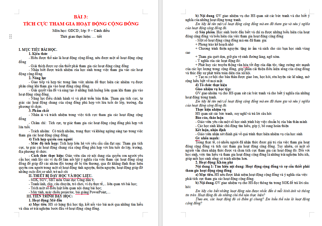 Giáo án Giáo dục công dân 9 Bài 3 Cánh diều