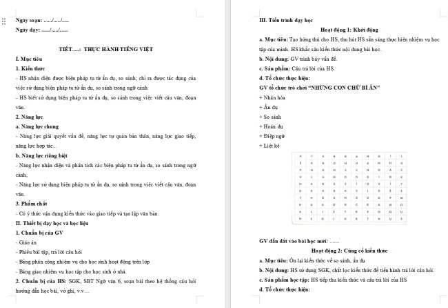 Giáo án Văn 6 Bài 5: Thực hành tiếng Việt (trang 113)