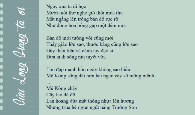 PowerPoint Ngữ văn 6 Bài 5: Cửu Long Giang ta ơi