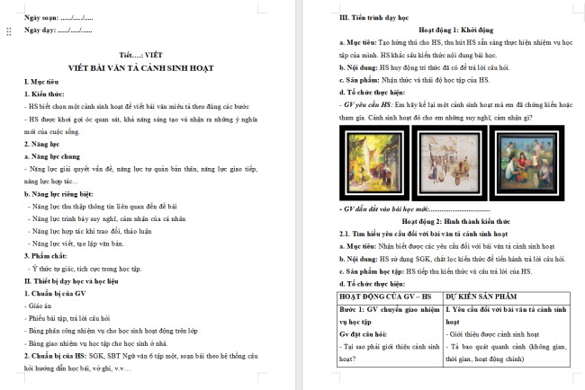Giáo án Văn 6 Bài 5: Viết bài văn tả cảnh sinh hoạt