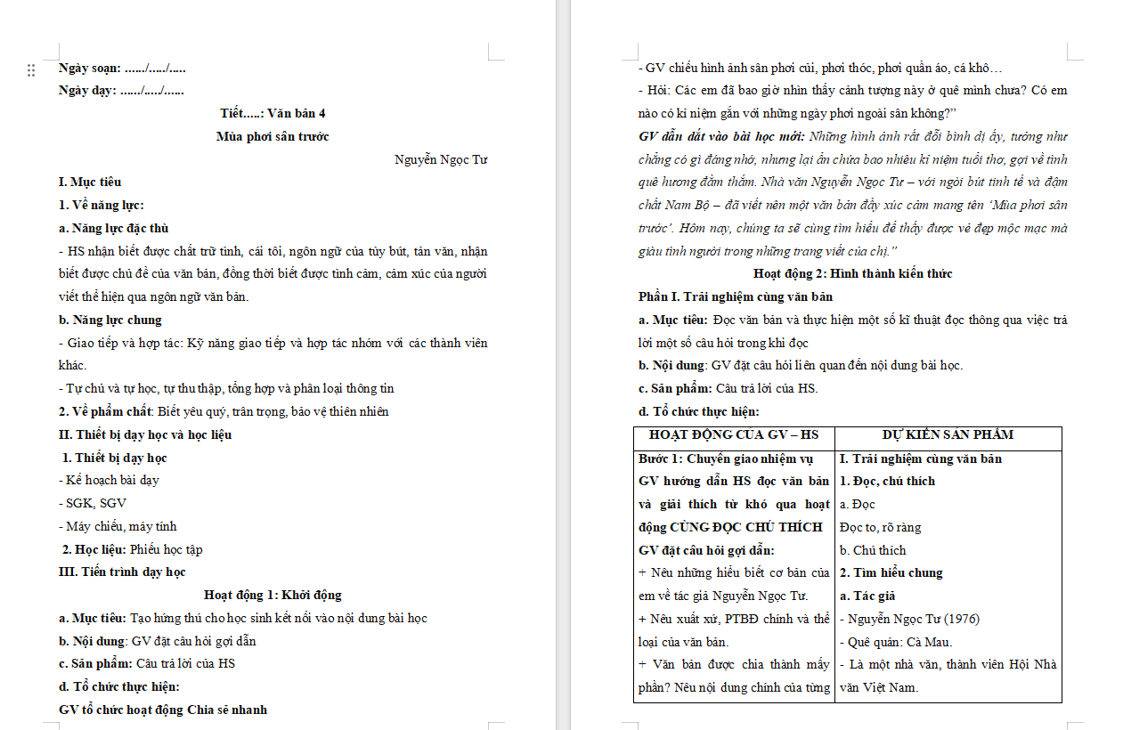 Ngữ văn 7 Bài 4: Mùa phơi sân trước