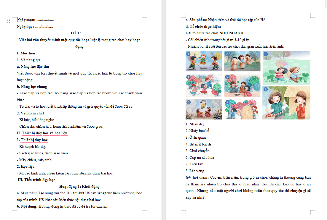 Viết bài văn thuyết minh về một quy tắc hay luật lệ trong hoạt động