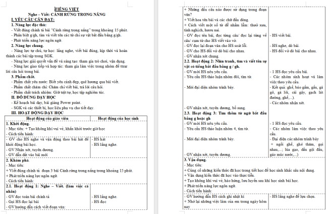 Giáo án Tiếng Việt 3 Bài 3: Nghe - viết Cánh rừng trong nắng
