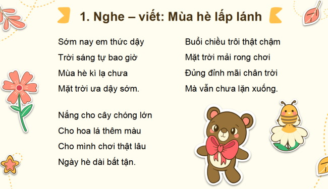 PowerPoint Tiếng Việt 3 Bài 7: Nghe - viết Mùa hè lấp lánh