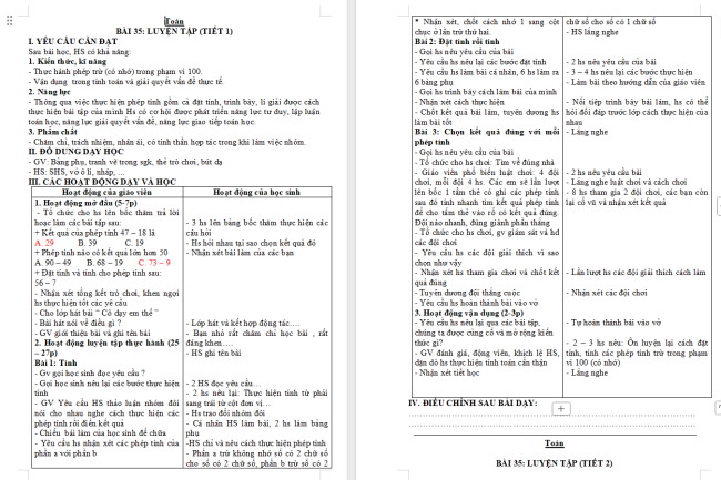 Giáo án Toán 2: Luyện tập trang 70