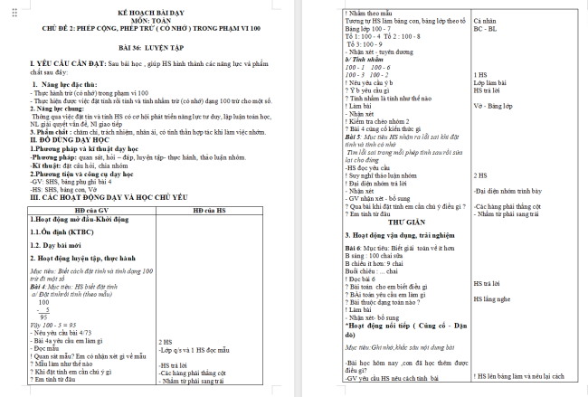 Giáo án Toán 2: Luyện tập (tiếp theo) trang 72