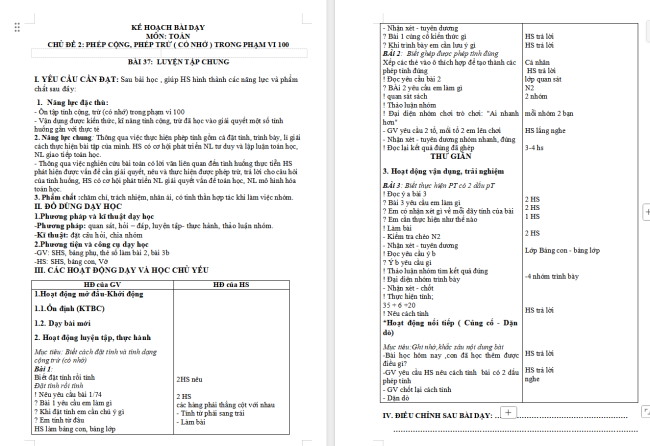 Giáo án Toán 2: Luyện tập chung trang 74