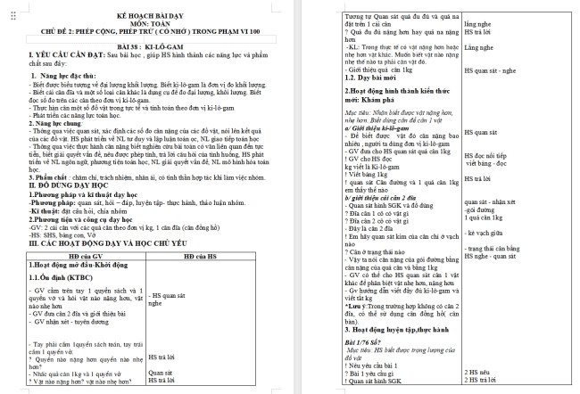 Giáo án Toán 2: Ki-lô-gam