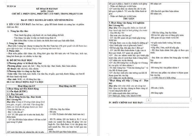 Giáo án Toán 2: Thực hành lắp ghép, xếp hình phẳng
