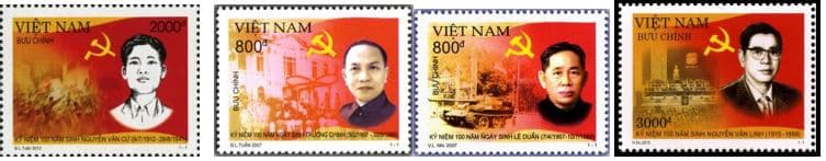 Em hãy giới thiệu ngắn gọn về các lãnh tụ cách mang được thể hiện trên các mẫu tem sau: