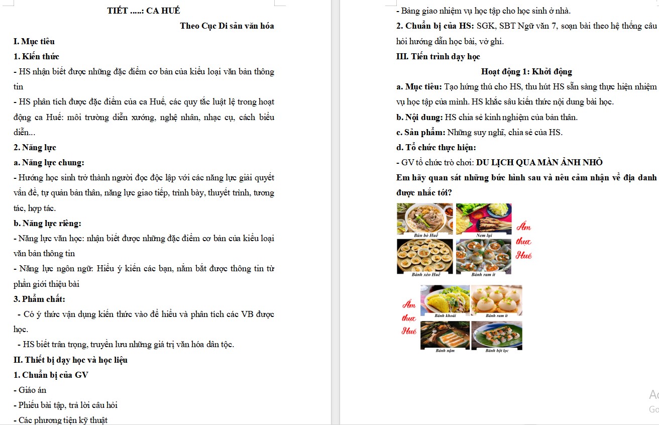 KHBD Ngữ văn 7 Bài Ca Huế Cánh Diều